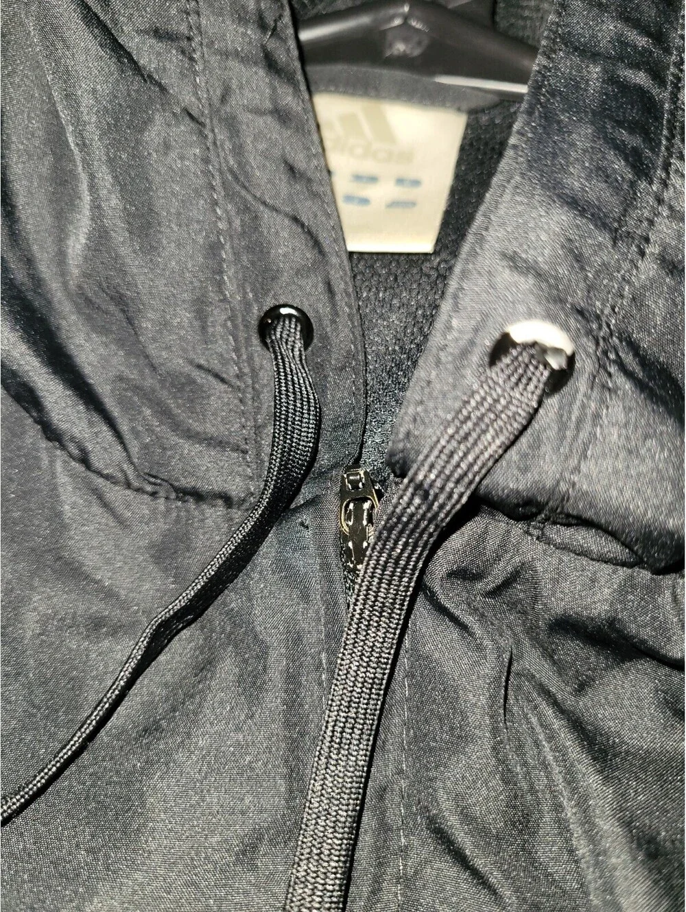 VTG 2006 adidas Hooded Full Zip Windbreaker Jacket Black 3 Stripes Y2K Sz XL